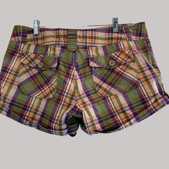 American Eagle Size 14  Plaid Print Cotton Summer Shorts Button Accents Pockets - Picture 9 of 12